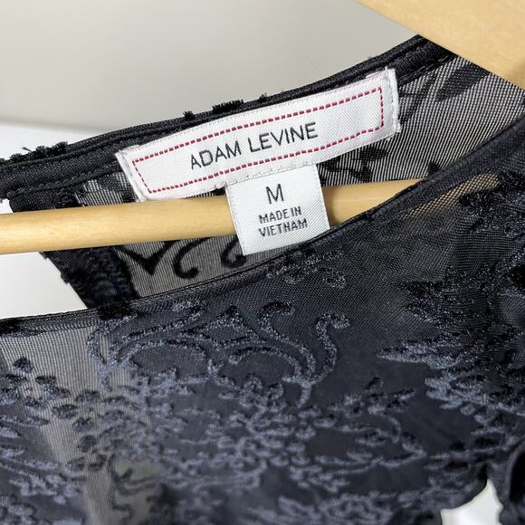 ADAM LEVINE Medium Sheer Black Velvet Burnout Bell Sleeve Open Tie Back Boho Top - Picture 6 of 11